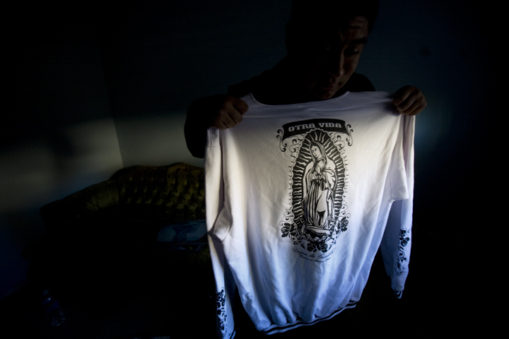 The Virgen of Guadalupe is printed on this sweater, but the clothing brand is based in Japan where a community of lowriders and fans of Chicano culture has emerged.